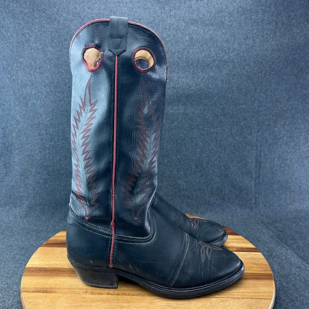 Texas American Made Mens Leather Red Stitch Buckaroo Western Cowboy Boots 9.5EE